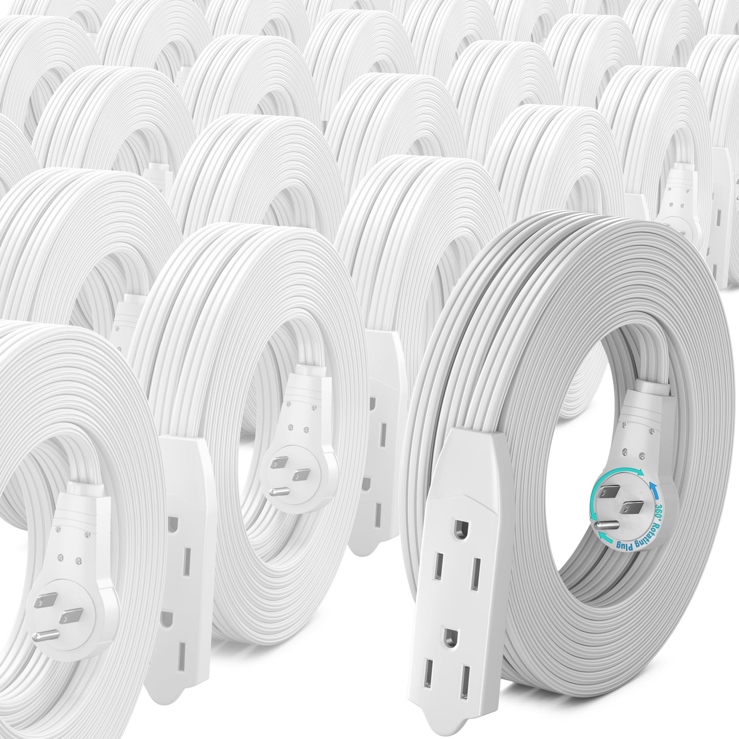 Maximm Cable 360° Rotating Flat Plug Extension Cord, 16 AWG 3 Outlet, 25 Pack