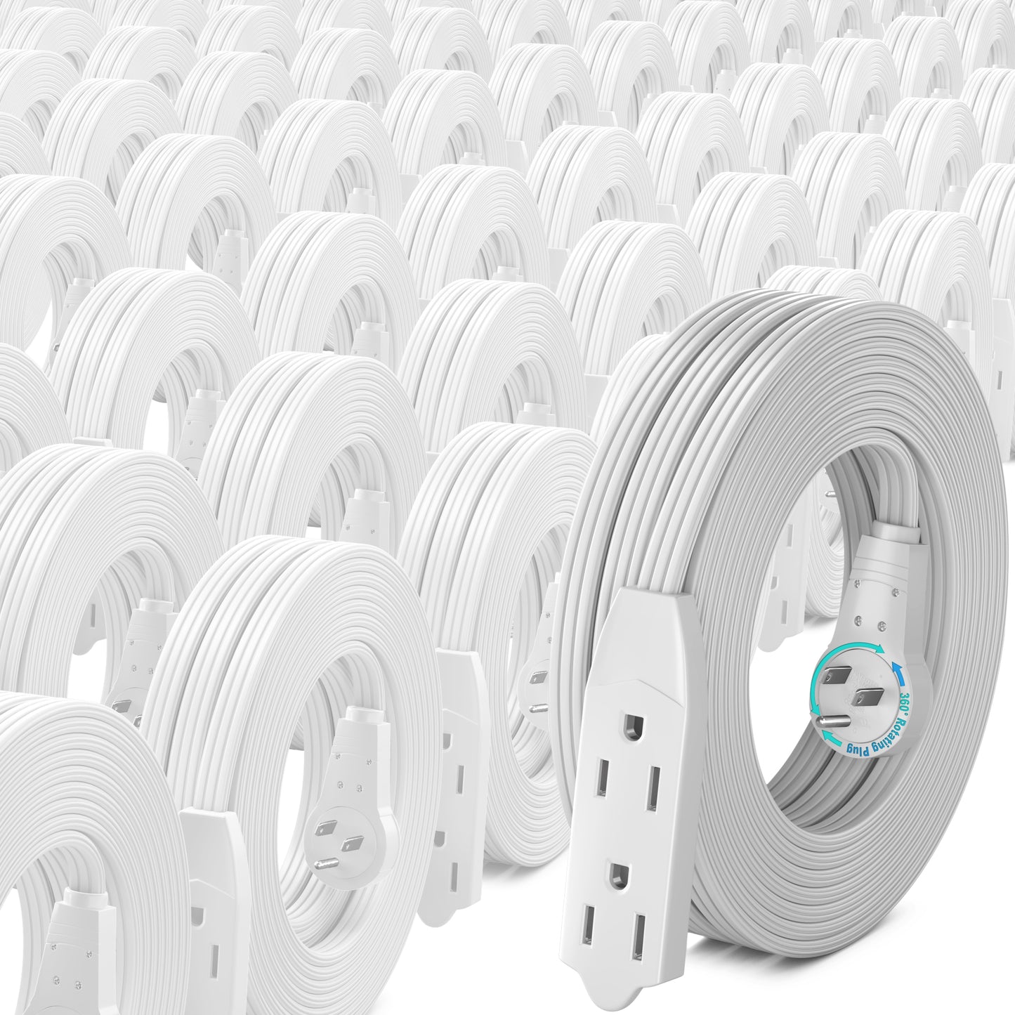 Maximm Cable 360° Rotating Flat Plug Extension Cord, 16 AWG 3 Outlet, 50 Pack