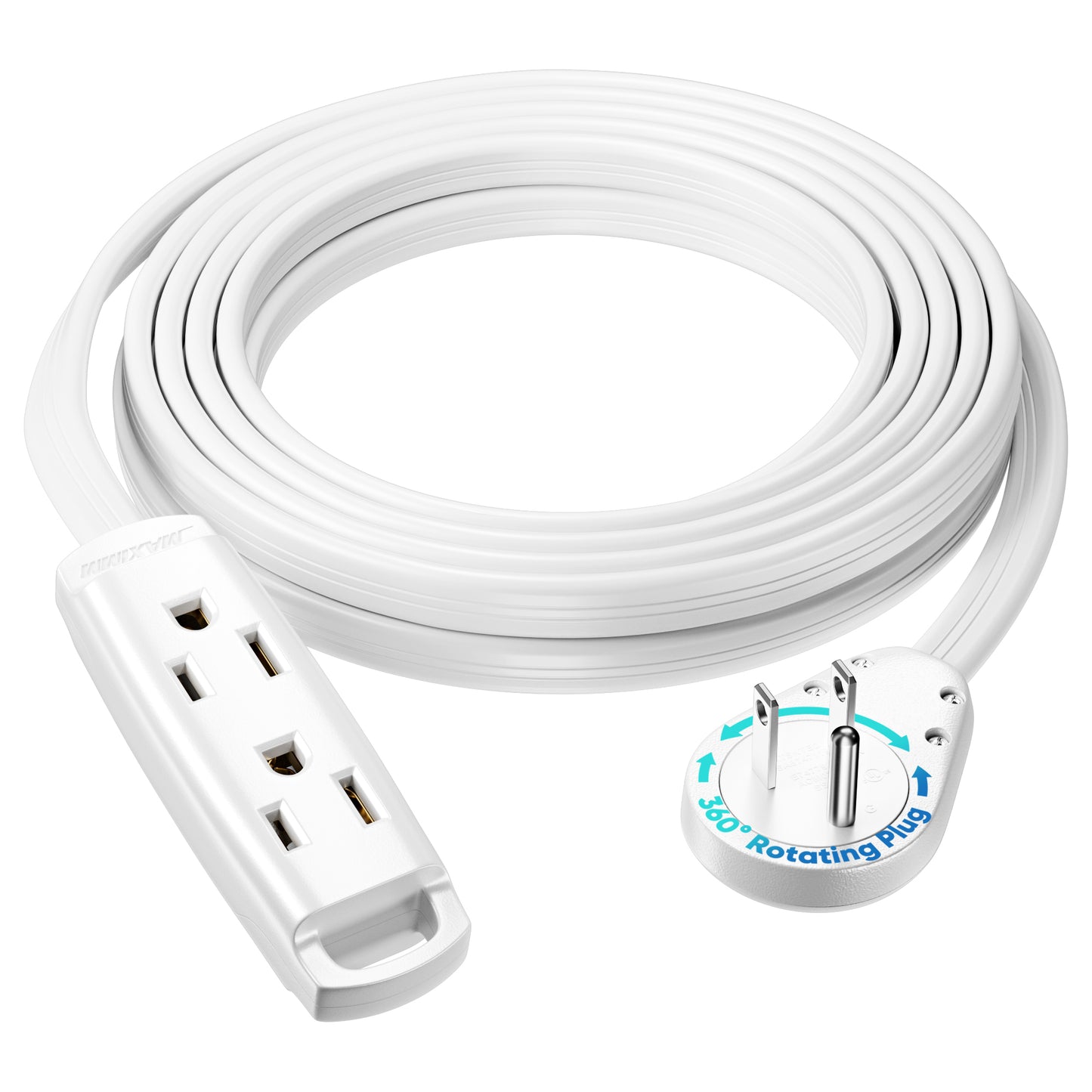 3-Outlet Rotating Flat Extension Cord 14 Gauge