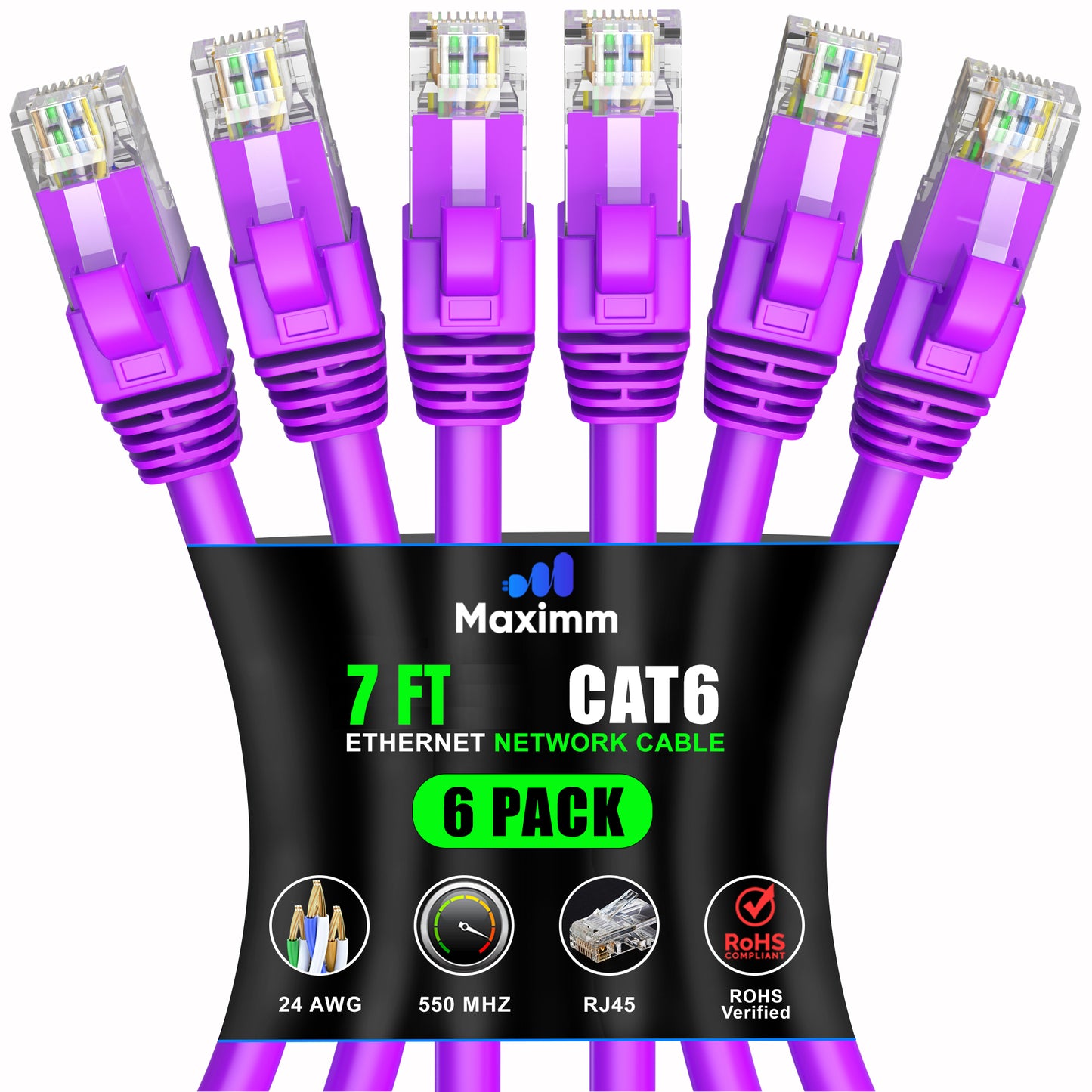 Maximm Cat 6 Ethernet Cable - High-Speed LAN, Internet, Patch & Network Cable - UTP, 10Gbps, 550MHz Ethernet Cord 6-Pack
