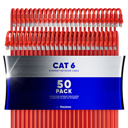 50-Pack - Long Length - Cat6 Ethernet Cable CCA - Red / 100FT