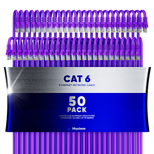 50-Pack - Long Length - Cat6 Ethernet Cable CCA - Purple / 100FT