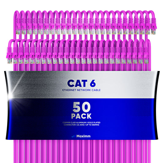 50-Pack - Long Length - Cat6 Ethernet Cable CCA - Pink / 100FT