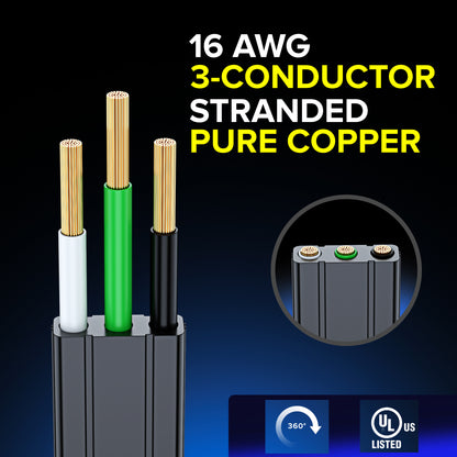 25 Pack Rotating Flat Plug Extension Cord 16 AWG