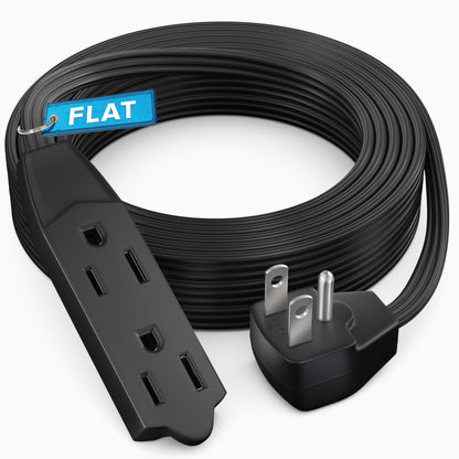 Maximm Flat Plug Extension Cord UL Certified 16 Gauge, 125V, 13 Amps, 1625 Watts Grounded 3-Prong Cord