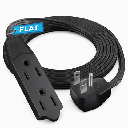 Maximm Flat Plug Extension Cord UL Certified 16 Gauge, 125V, 13 Amps, 1625 Watts Grounded 3-Prong Cord