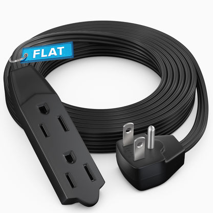 Maximm Flat Plug Extension Cord UL Certified 16 Gauge, 125V, 13 Amps, 1625 Watts Grounded 3-Prong Cord