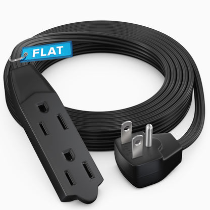 Maximm Flat Plug Extension Cord UL Certified 16 Gauge, 125V, 13 Amps, 1625 Watts Grounded 3-Prong Cord
