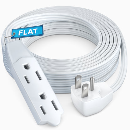 Maximm Flat Plug Extension Cord UL Certified 16 Gauge, 125V, 13 Amps, 1625 Watts Grounded 3-Prong Cord