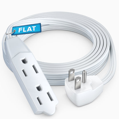 Maximm Flat Plug Extension Cord UL Certified 16 Gauge, 125V, 13 Amps, 1625 Watts Grounded 3-Prong Cord