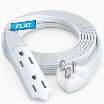 Maximm Flat Plug Extension Cord UL Certified 16 Gauge, 125V, 13 Amps, 1625 Watts Grounded 3-Prong Cord