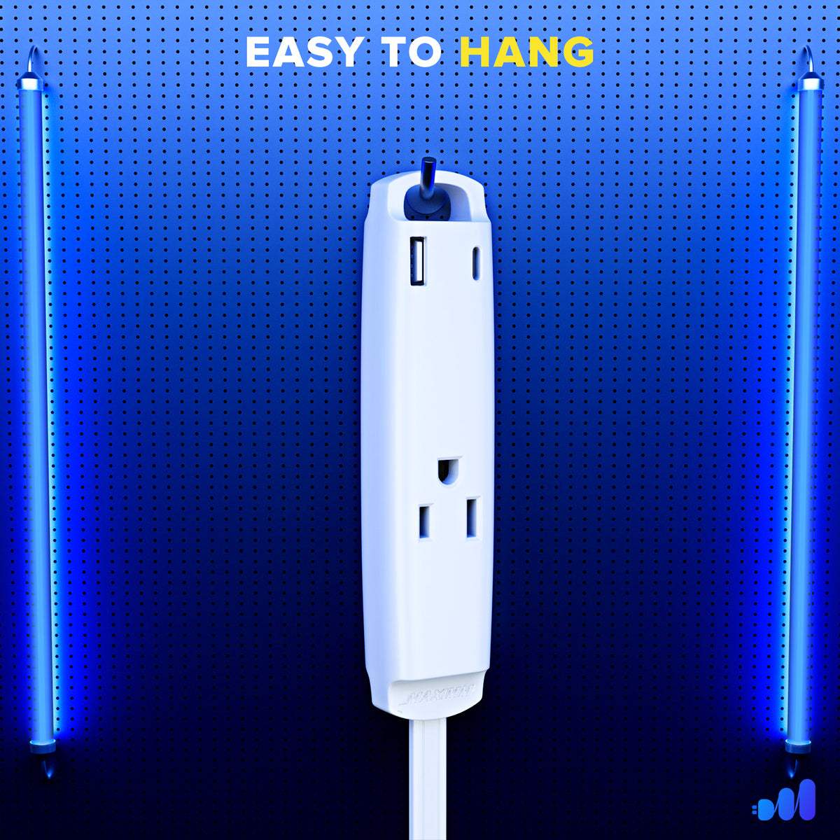 3-Outlet Rotating Flat Extension Cord with USB-C and USB-A 16 Gauge