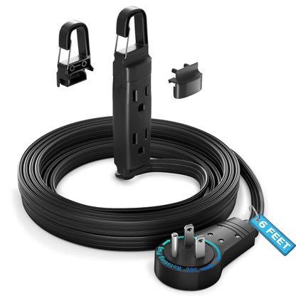 Maximm 360° Rotating Flat Plug Extension Cord with a Removable Hook (16 Gauge), UL Certified