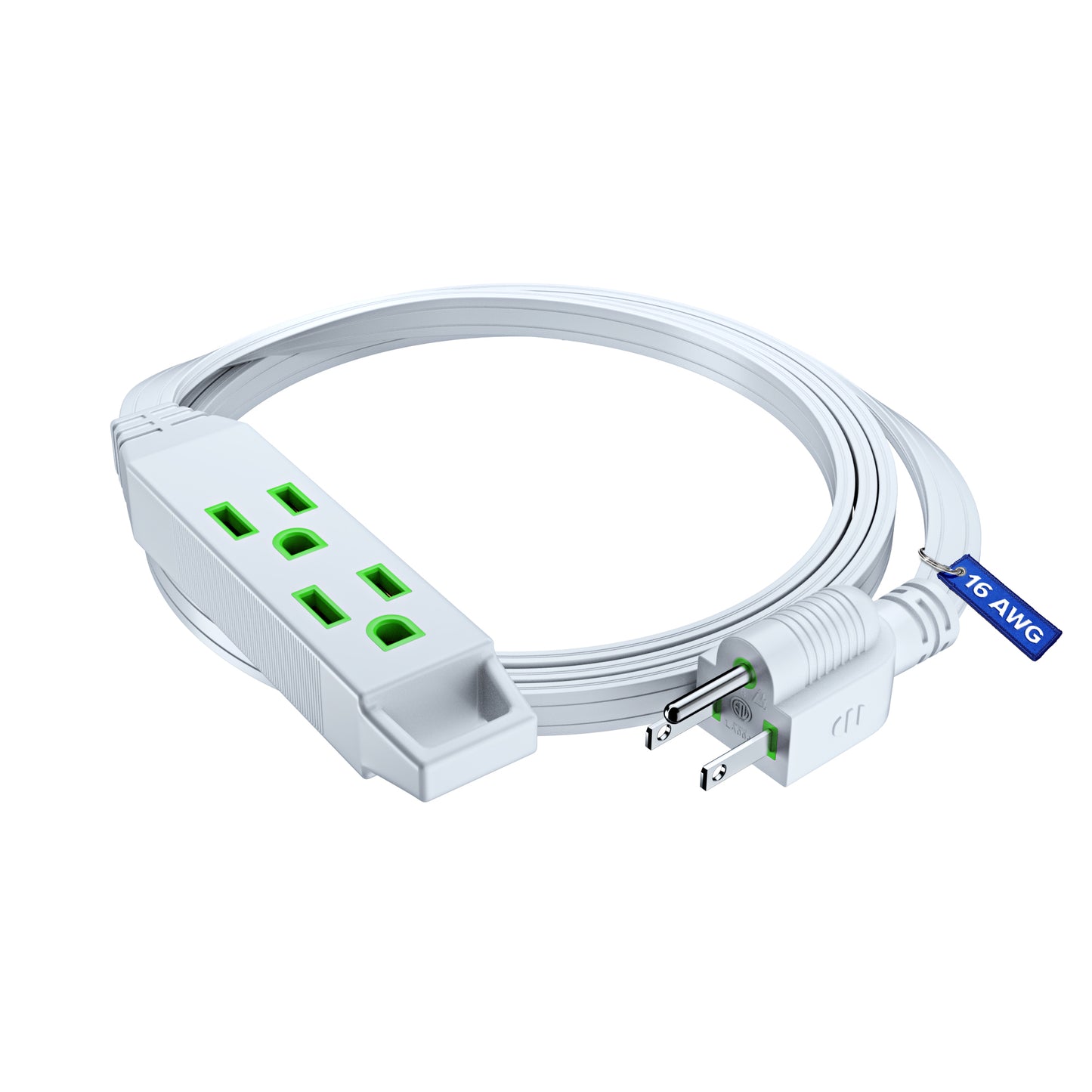 Extension Cord with 3 Outlets and Built-in Loop, Flat Extension Cord ETL Listed