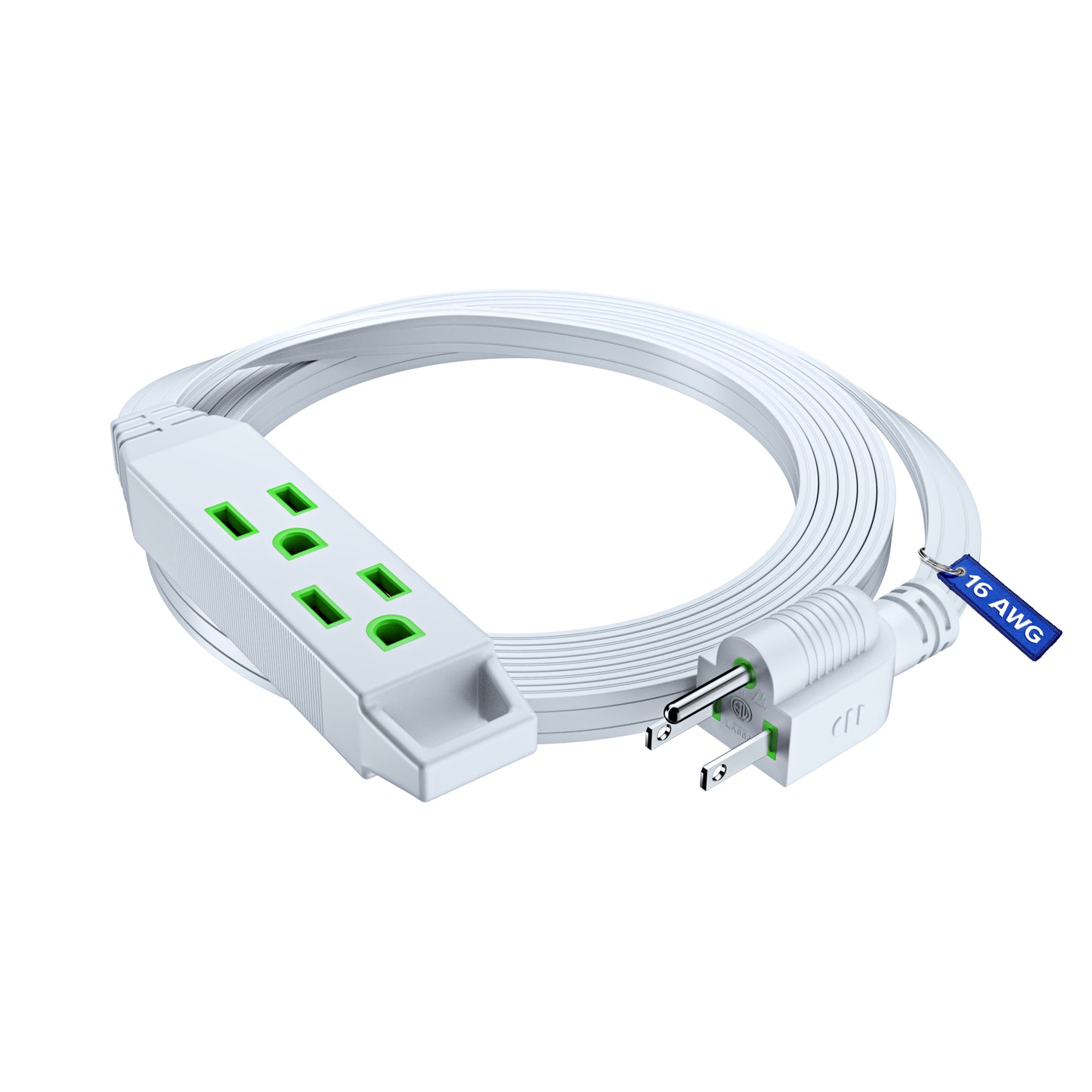 Extension Cord with 3 Outlets and Built-in Loop, Flat Extension Cord ETL Listed