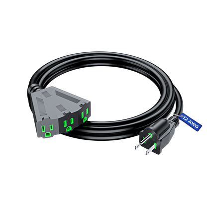 Maximm 12/3 Extension Cord, 12AWG Black, ETL Listed, 3 Prong Plug 3-Outlet Heavy Duty Indoor Power Cord