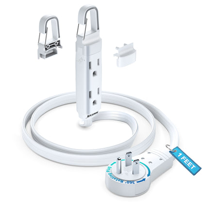 Maximm 360° Rotating Flat Plug Extension Cord with a Removable Hook (16 Gauge), UL Certified