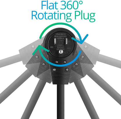 Maximm Power Cord Flat Plug 360° Rotating PC Cable 3 Prong for Desktop, Printer, Scanner, 16 AWG, IEC13