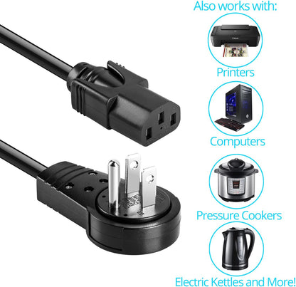 Maximm Power Cord Flat Plug 360° Rotating PC Cable 3 Prong for Desktop, Printer, Scanner, 16 AWG, IEC13