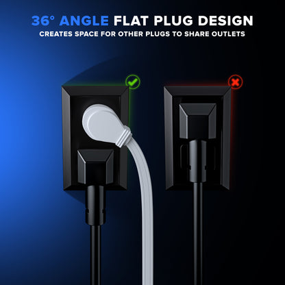Maximm Extension Cord with Removable Easy-Hook System, 3 Outlet 90° Angled Flat Plug, UL Certified