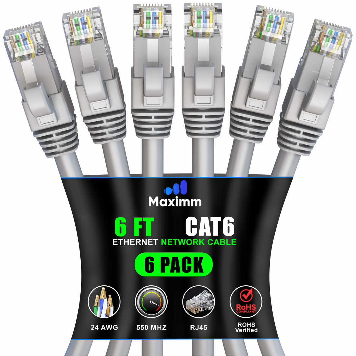 6-Pack - Cat 6 Ethernet Cable CCA