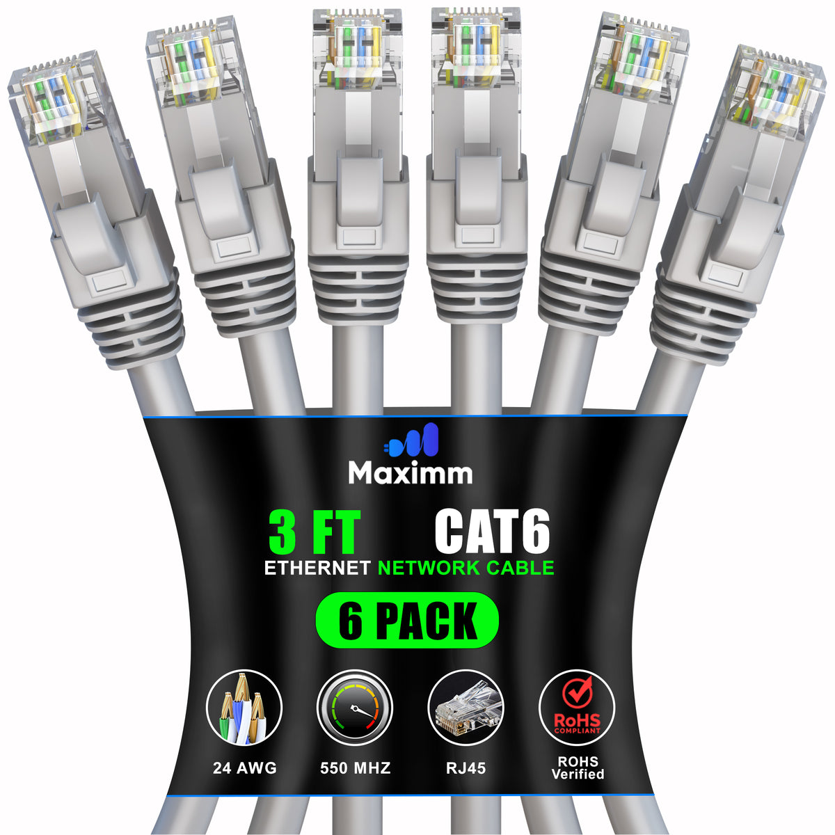 6-Pack - Cat 6 Ethernet Cable CCA