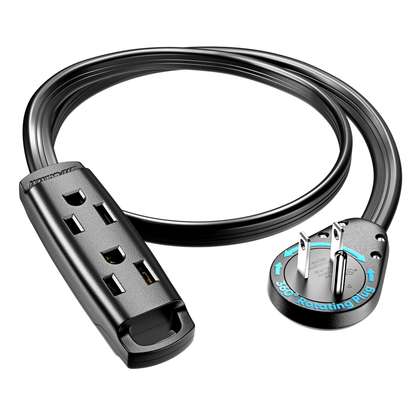 3-Outlet Rotating Flat Extension Cord 14 Gauge