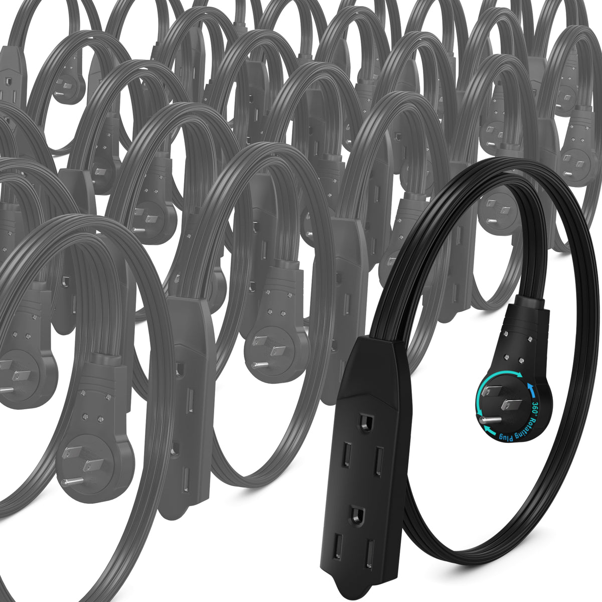 25 Pack Rotating Flat Plug Extension Cord 16 AWG