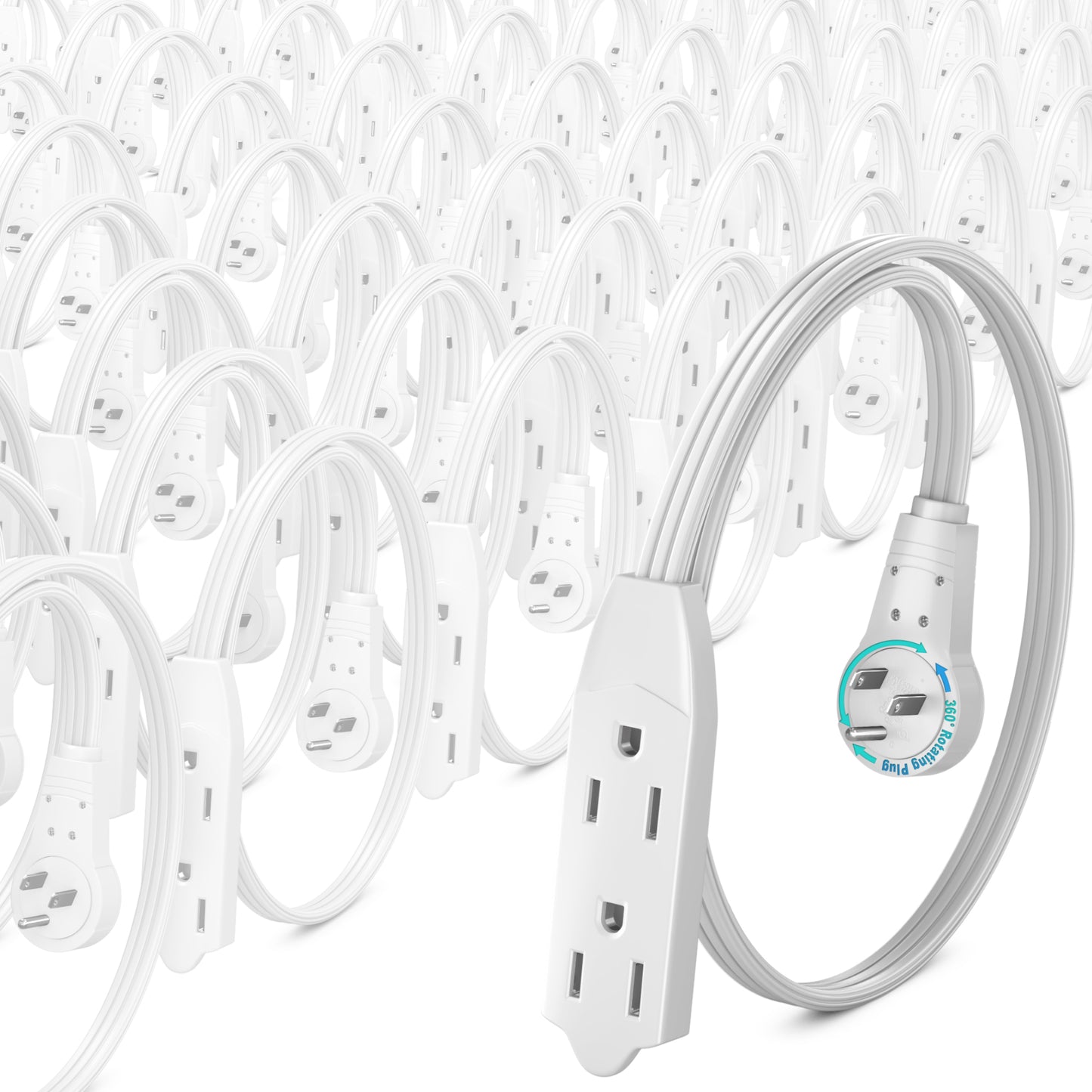 Maximm Cable 360° Rotating Flat Plug Extension Cord, 16 AWG 3 Outlet, 50 Pack