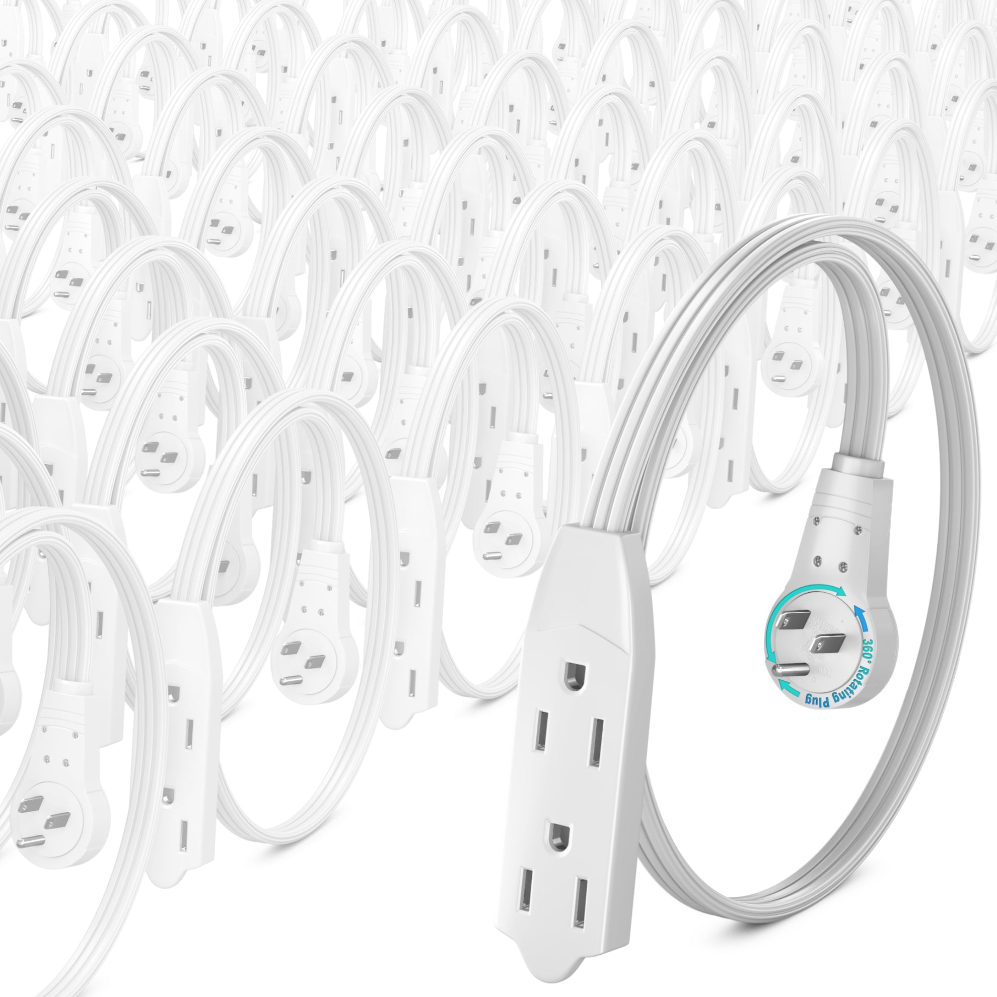 Maximm Cable 360° Rotating Flat Plug Extension Cord, 16 AWG 3 Outlet, 50 Pack