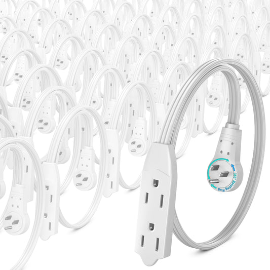 Maximm Cable 360° Rotating Flat Plug Extension Cord, 16 AWG 3 Outlet, 50 Pack