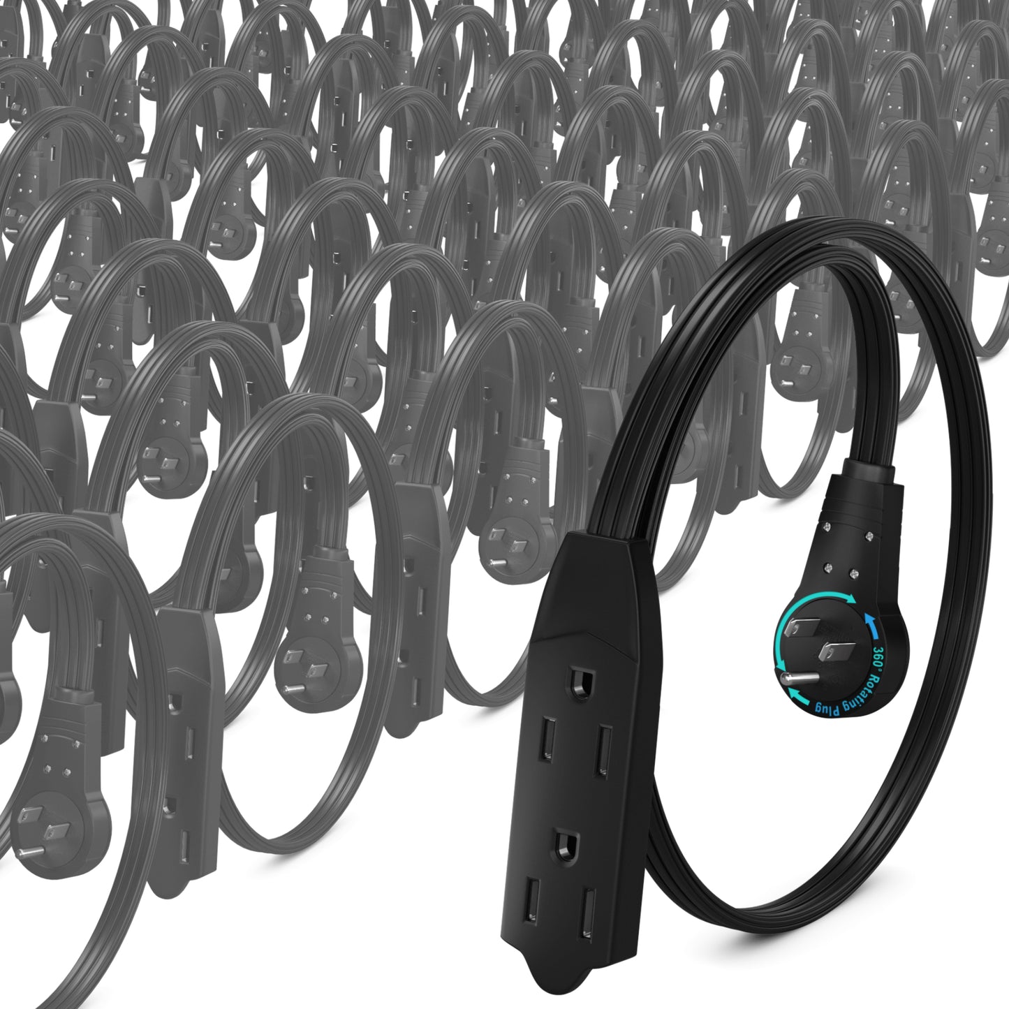 Maximm Cable 360° Rotating Flat Plug Extension Cord, 16 AWG 3 Outlet, 50 Pack