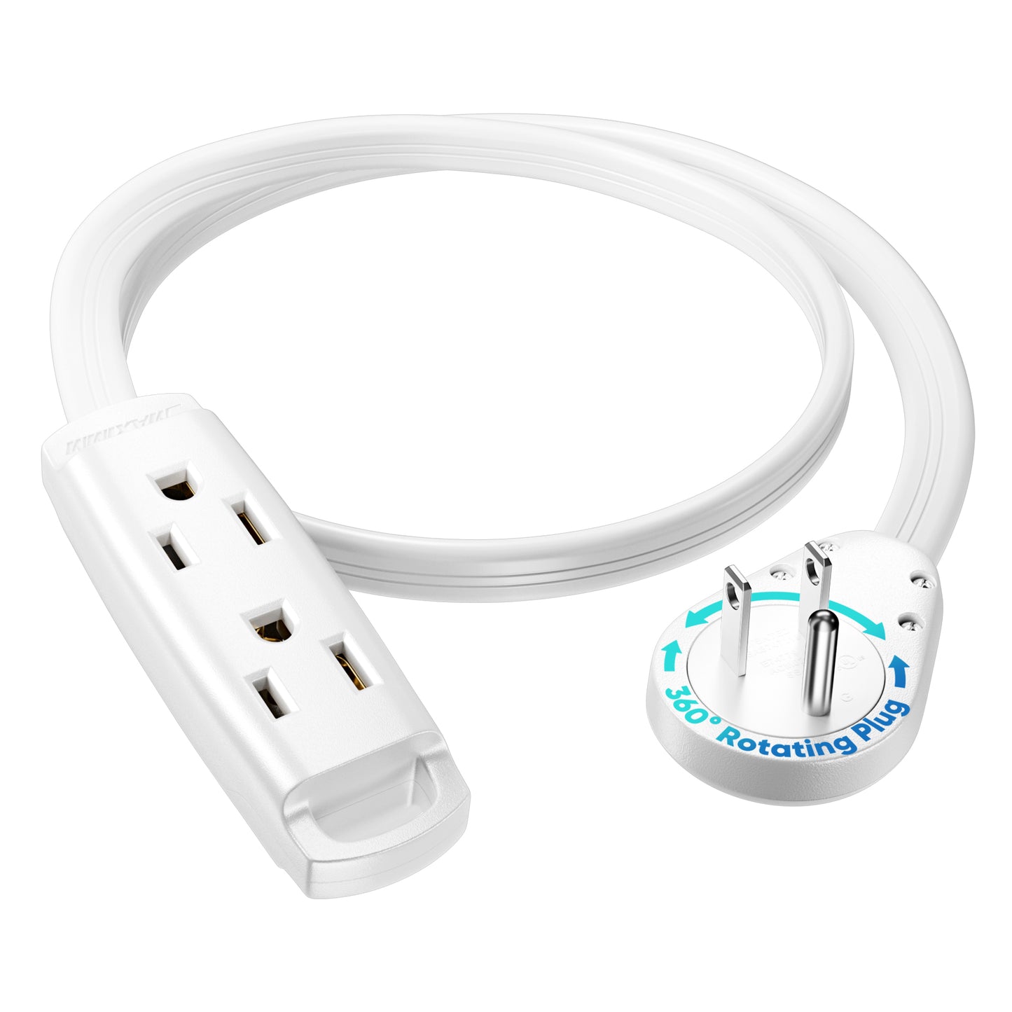 3-Outlet Rotating Flat Extension Cord 14 Gauge