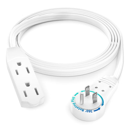 Maximm Cable 360° Rotating Flat Plug Extension Cord, 16 AWG 3 Outlet UL Certified (White)