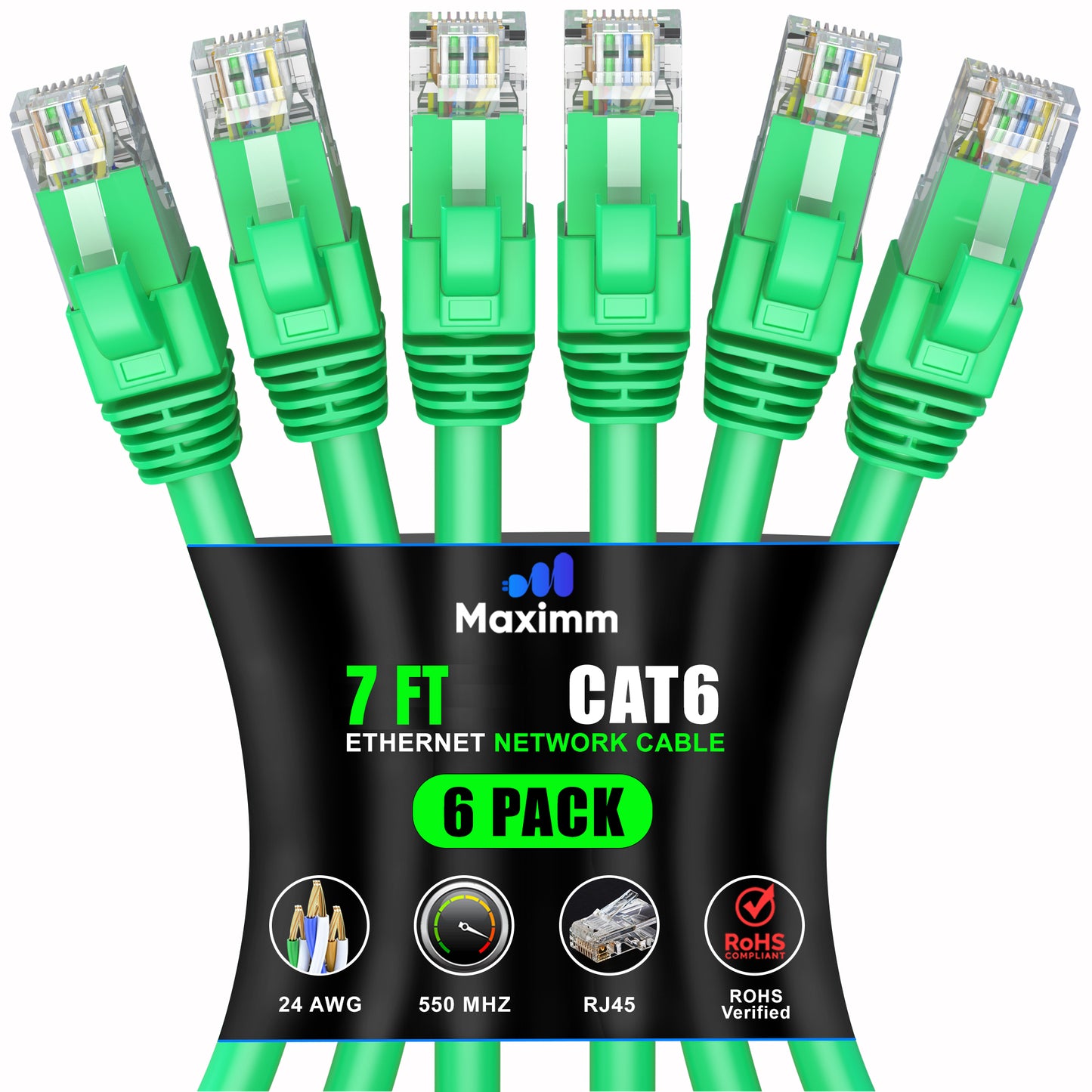 Maximm Cat 6 Ethernet Cable - High-Speed LAN, Internet, Patch & Network Cable - UTP, 10Gbps, 550MHz Ethernet Cord 6-Pack