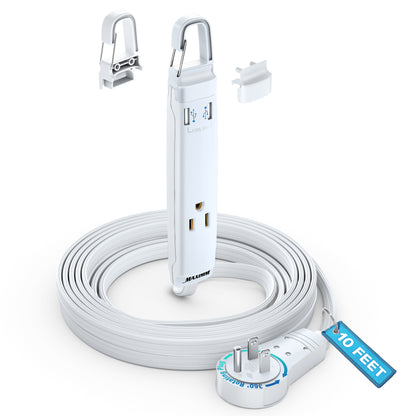 Maximm 360 Degree Rotating Flat Plug Extension Cord with USB Ports and a Removable Hook (16AWG) UL Certified