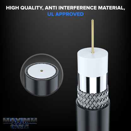Maximm Coaxial Cable - Outdoor RG6 Coax Cable, with Gold Plated F-Connectors