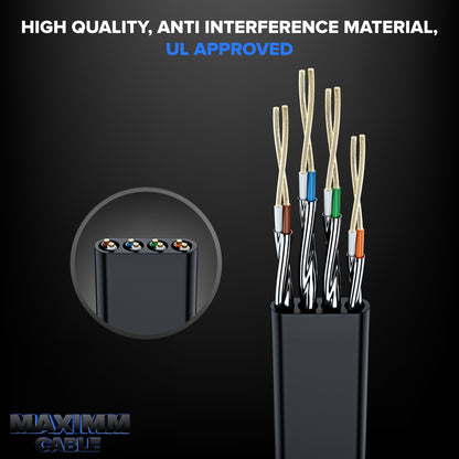 Maximm Cable Cat7 Flat Ethernet Cable, 10 Gbps, 600 MHz, Shielded RJ45 Gold Connectors Ultra-Thin Flexible Design for Home & Office Networking
