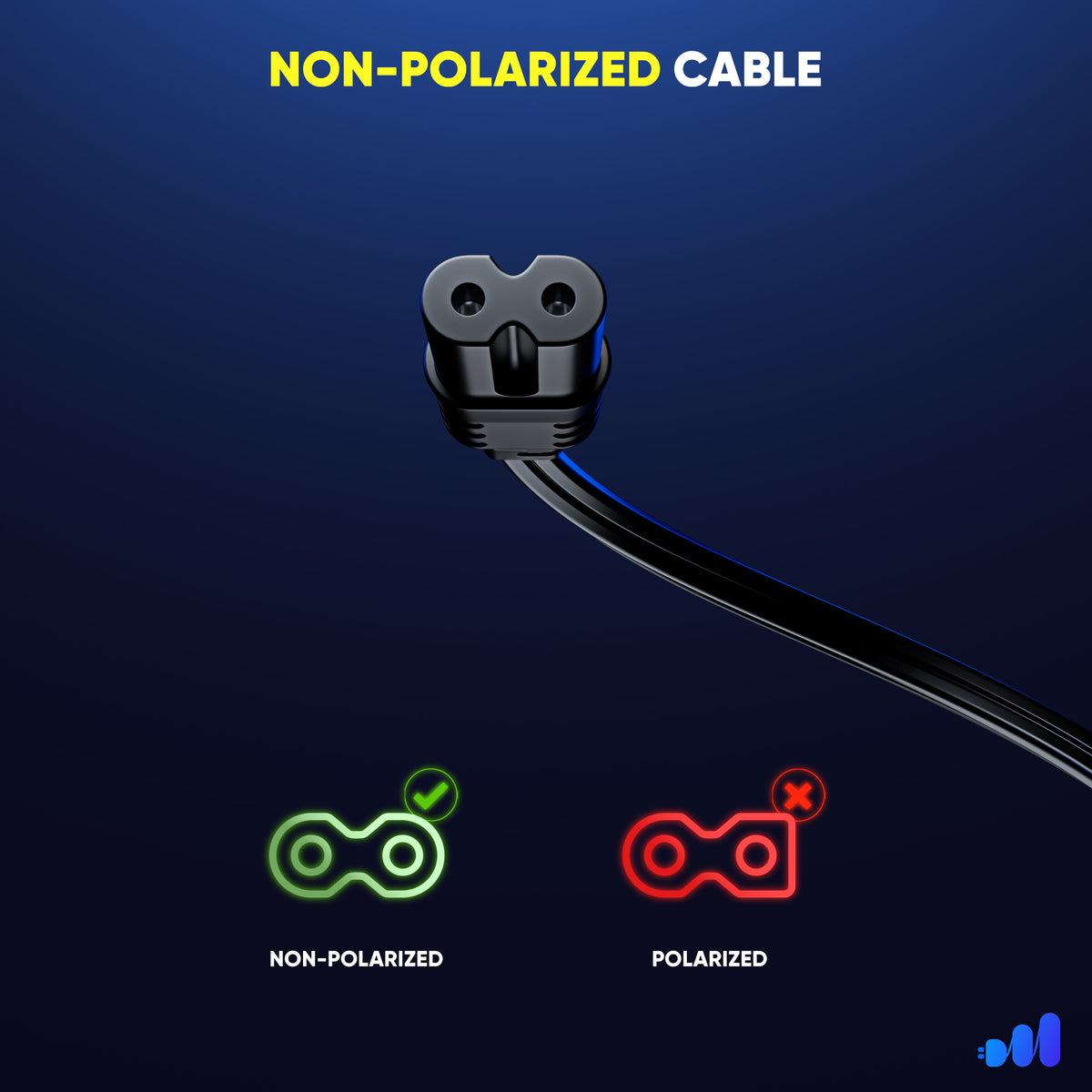 2-Prong TV Power Cord, 360° Rotating Flat Plug