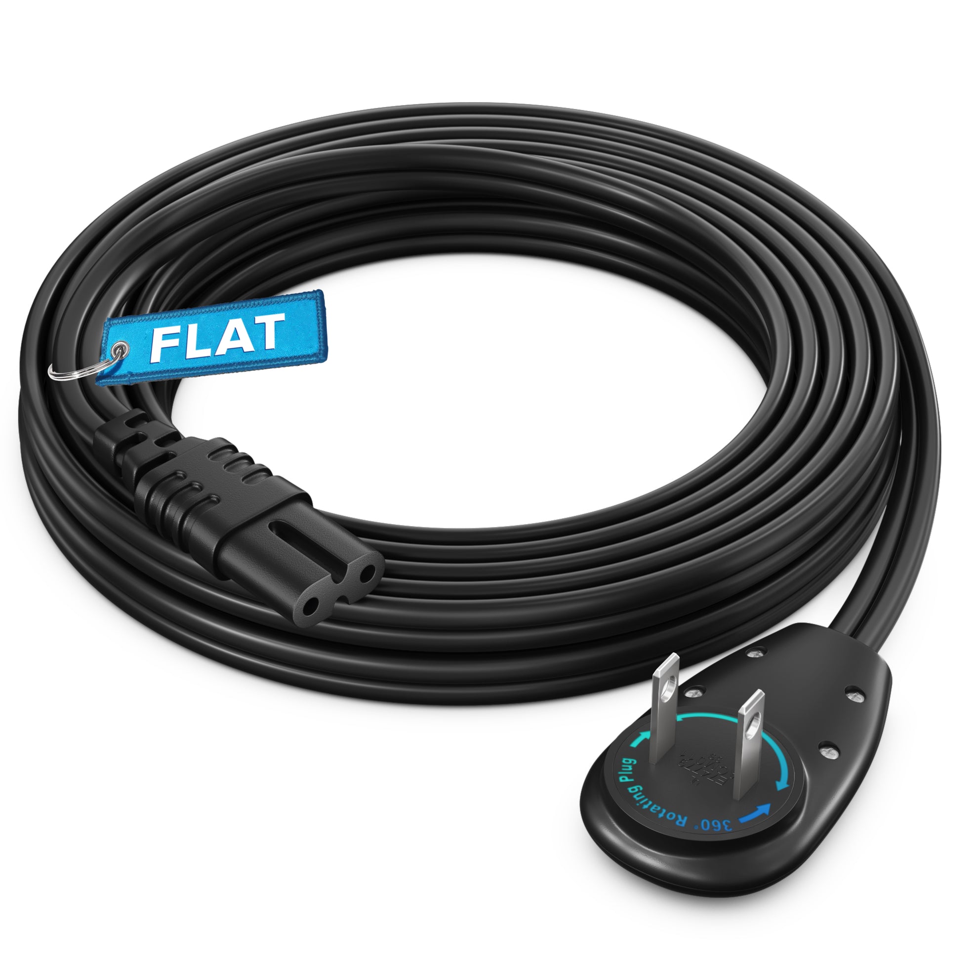 2-Prong TV Power Cord, 360° Rotating Flat Plug