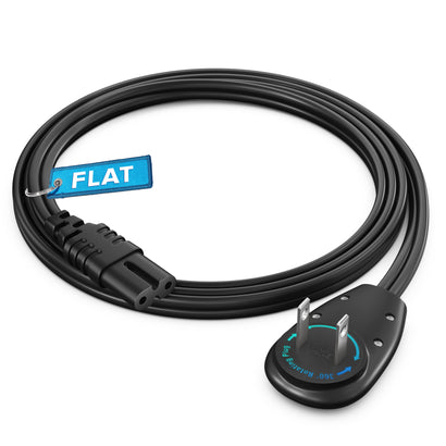 2-Prong TV Power Cord, 360° Rotating Flat Plug