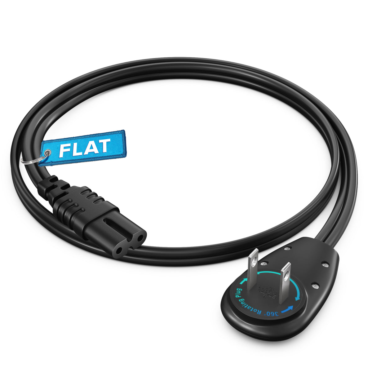 2-Prong TV Power Cord, 360° Rotating Flat Plug