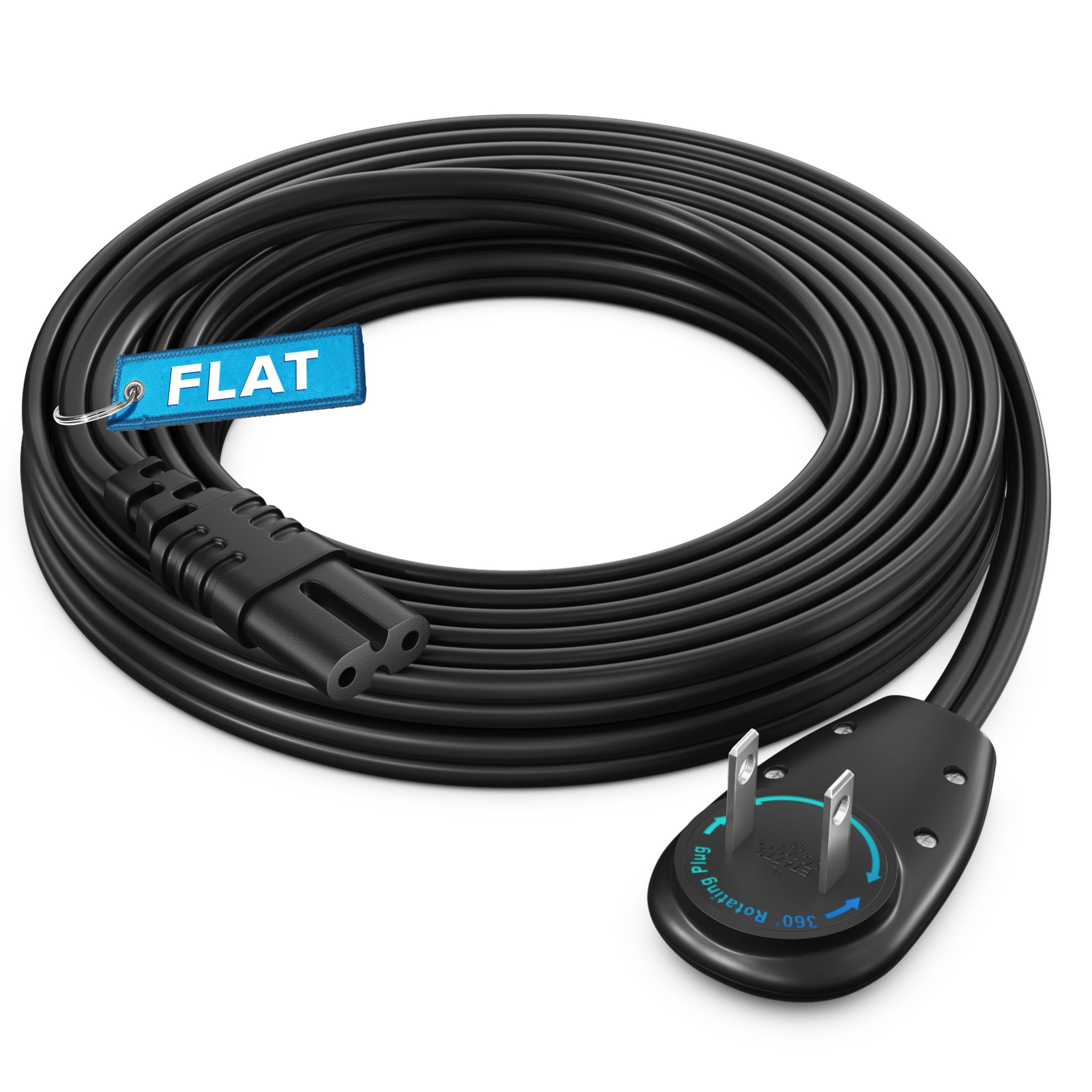 2-Prong TV Power Cord, 360° Rotating Flat Plug