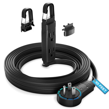 Maximm 360° Rotating Flat Plug Extension Cord with a Removable Hook (16 Gauge), UL Certified