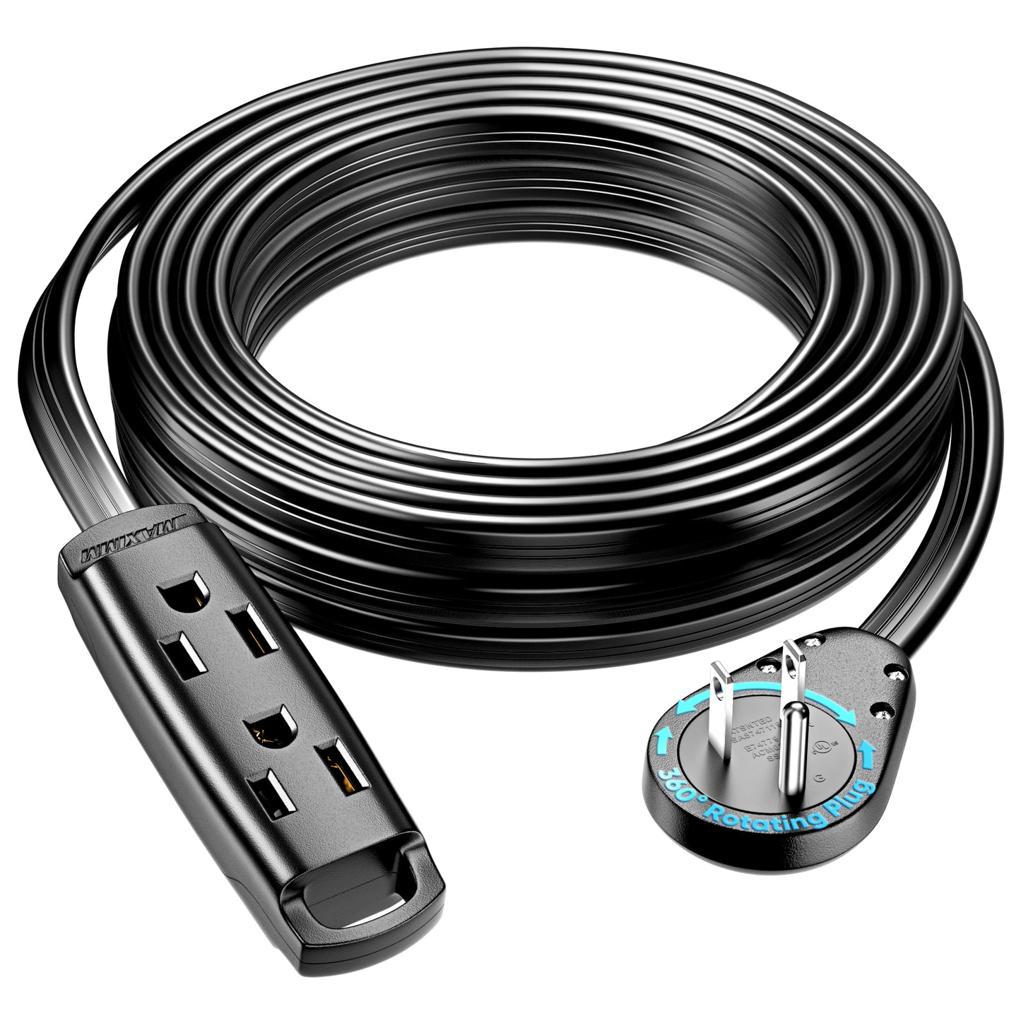 3-Outlet Rotating Flat Extension Cord 14 Gauge