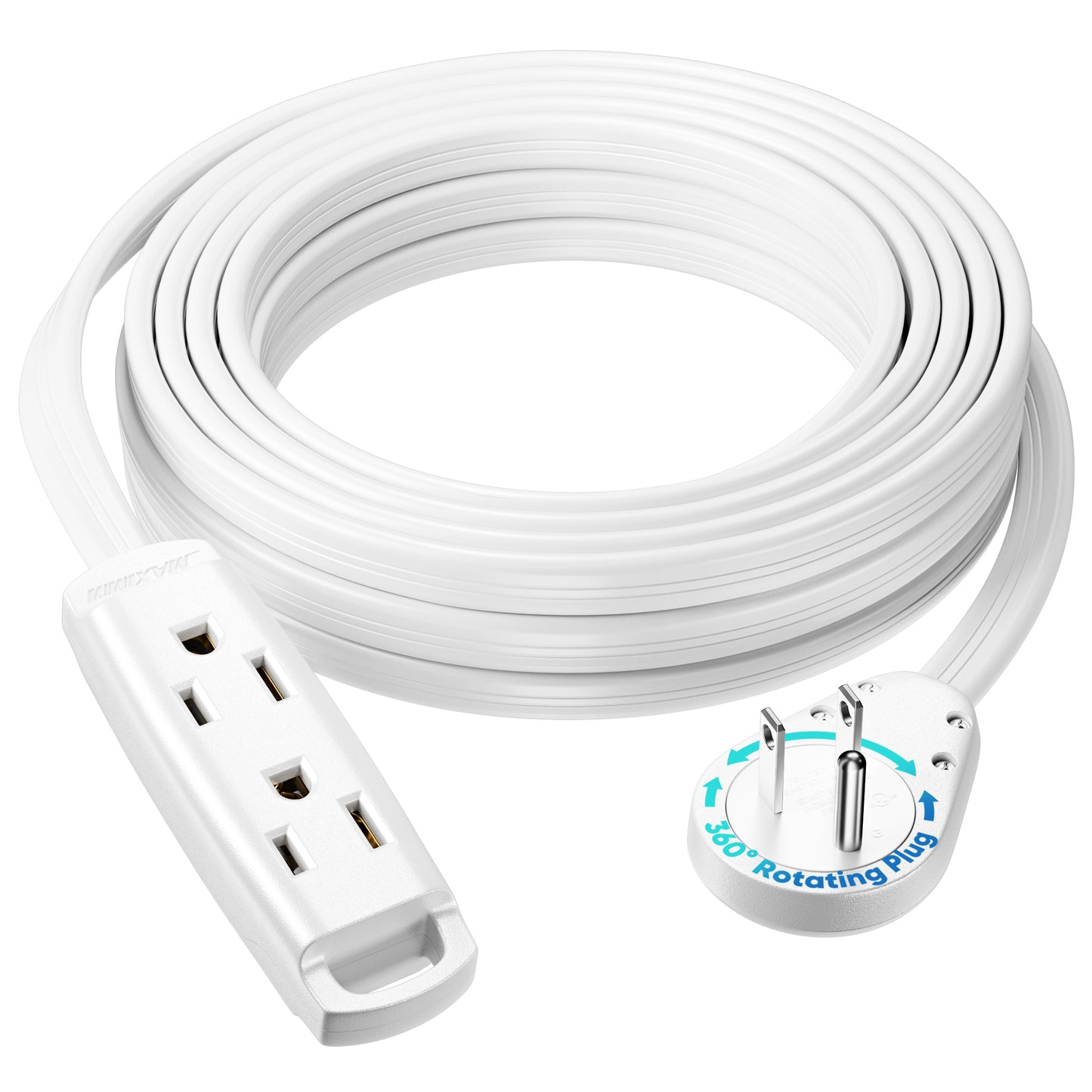 3-Outlet Rotating Flat Extension Cord 14 Gauge