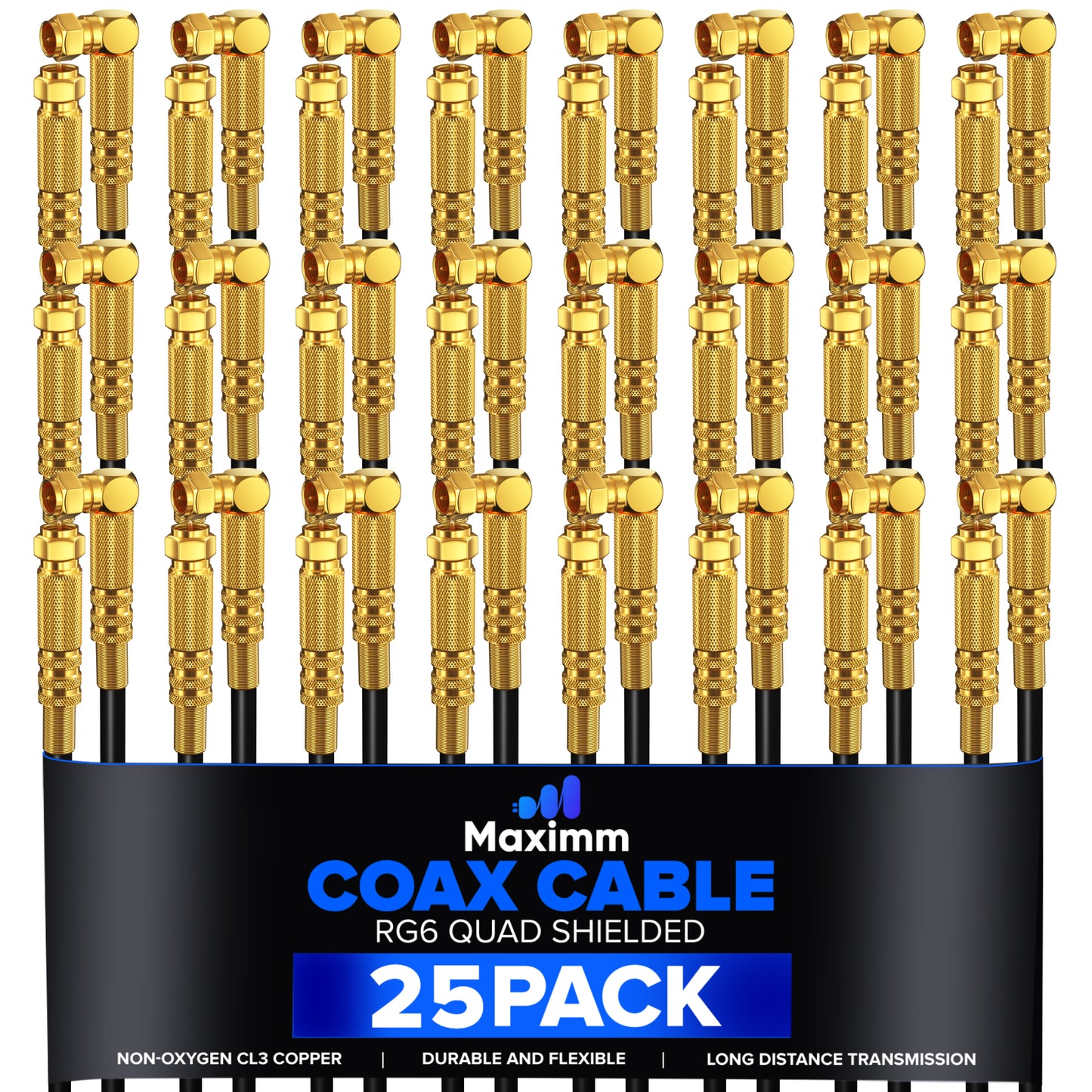 Coaxial Cable Quadshield Straight to Angled End 25 Pack