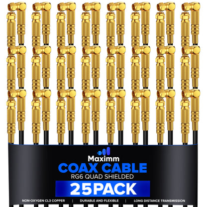 Coaxial Cable Quadshield Straight to Angled End 25 Pack