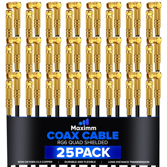 Coaxial Cable Quadshield Straight to Angled End 25 Pack