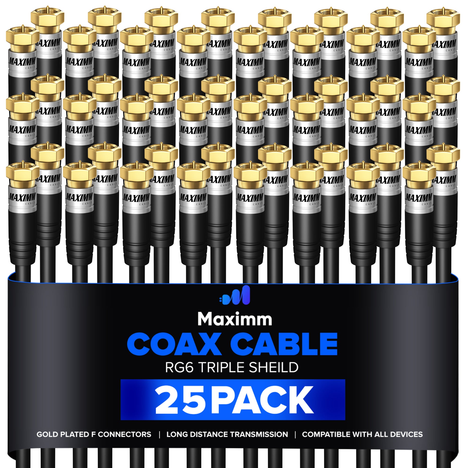 Coaxial Cable Trishield Straight to Straight End 25 Pack